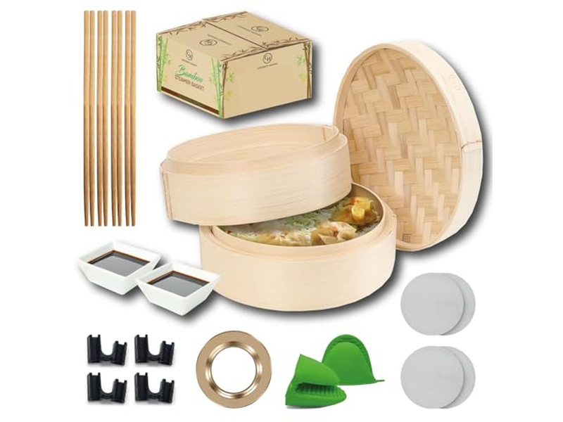 Panier vapeur en bambou pour légumes et momos 6