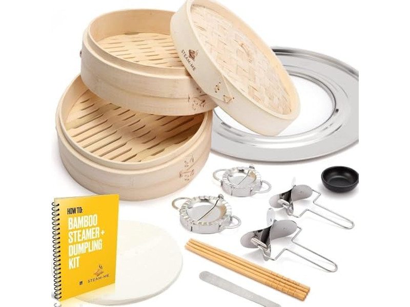 Ensemble de panier vapeur en bambou pour momos et saucisses à la casserole en bois