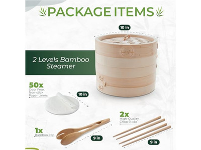 Panier vapeur en bambou pour brocoli avec couvercle