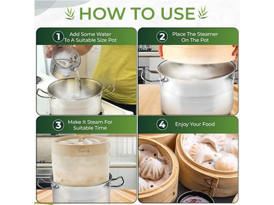 Panier vapeur en bambou pour brocoli avec couvercle