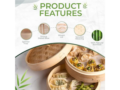 Panier vapeur en bambou pour brocoli avec couvercle